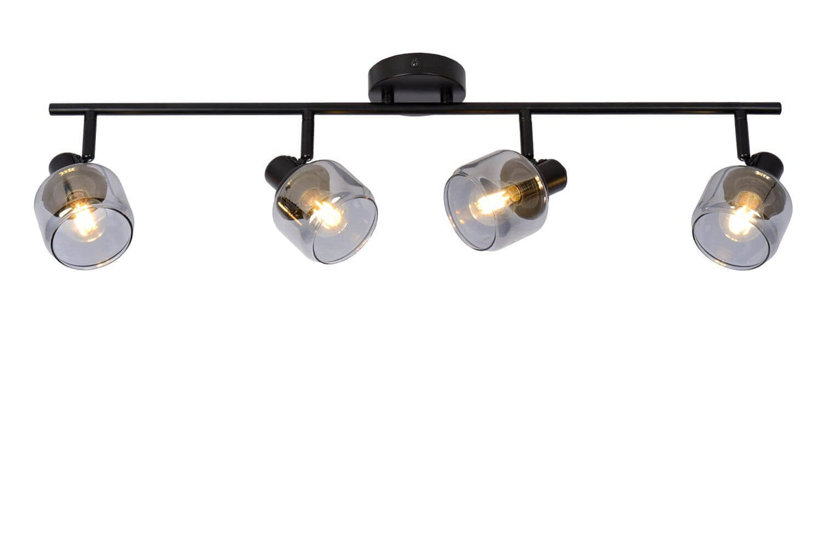 Plafonnier Bjorn 4 lumières noir et fumé, verre