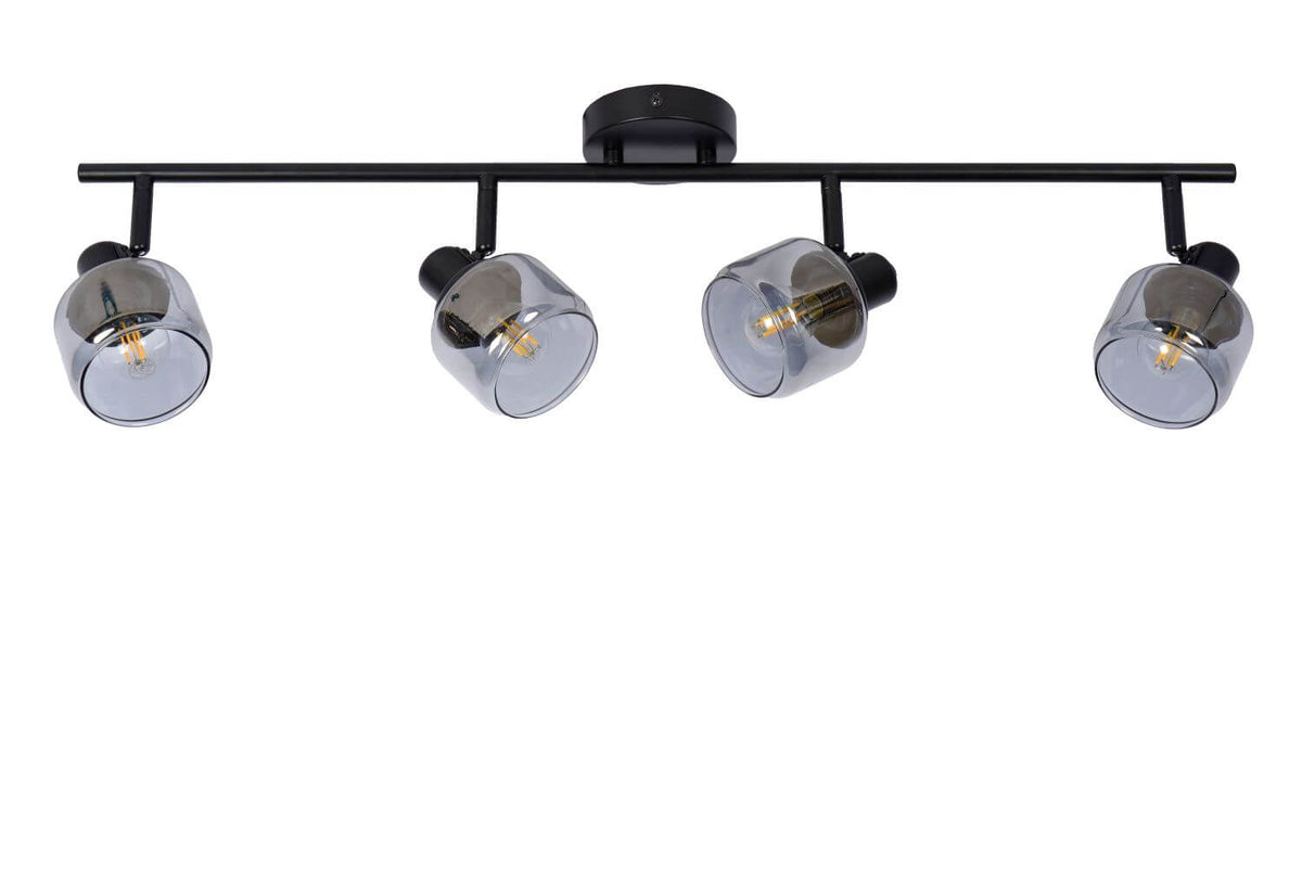 Plafonnier Bjorn 4 lumières noir et fumé, verre