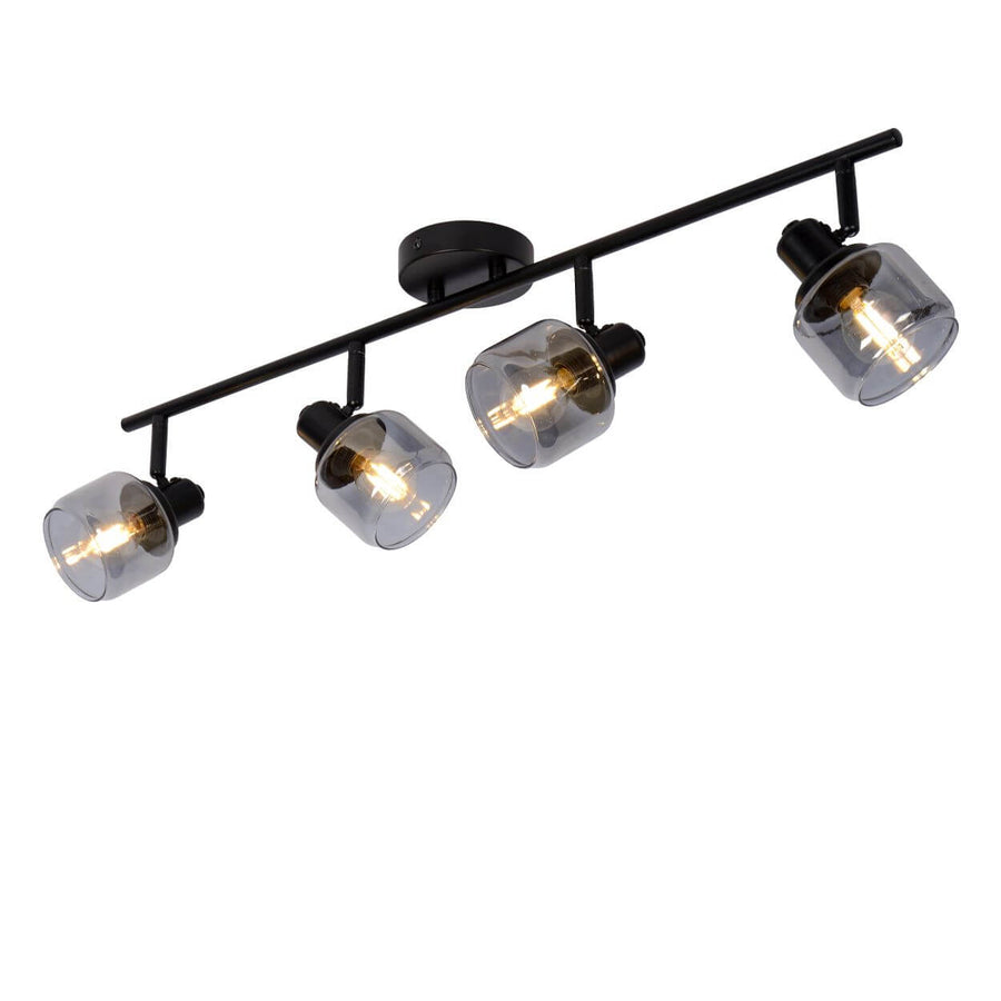 Plafonnier Bjorn 4 lumières noir et fumé, verre