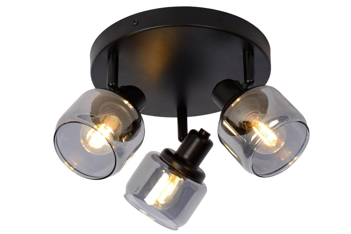 Plafonnier Bjorn 3 lumières noir et fumé, verre