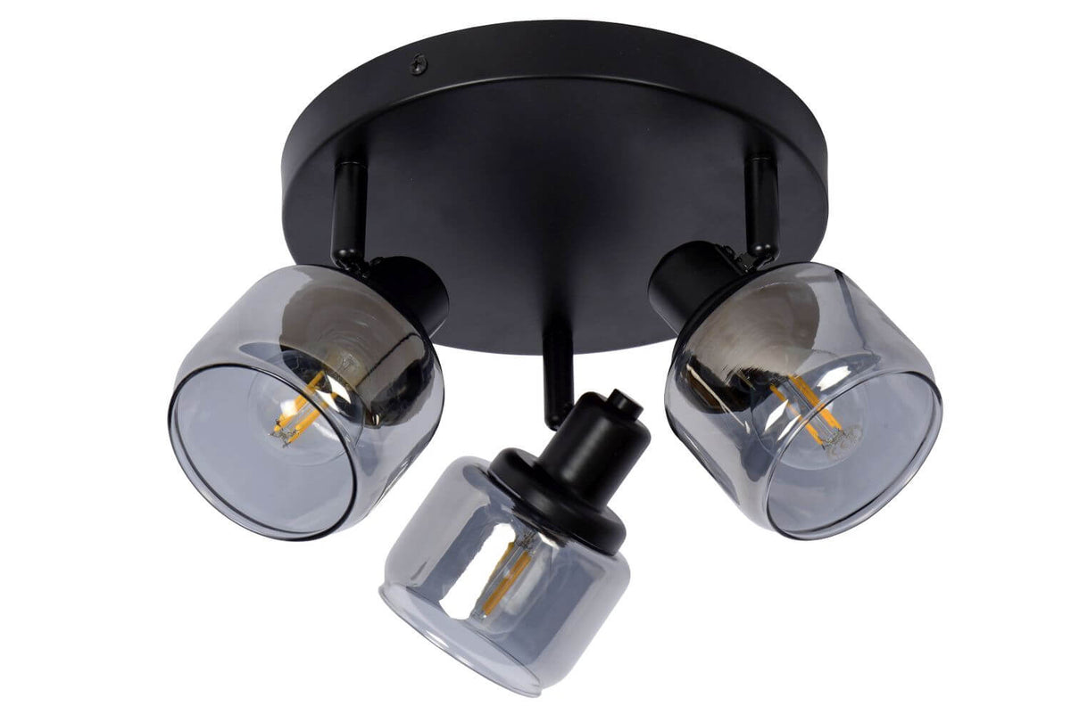 Plafonnier Bjorn 3 lumières noir et fumé, verre