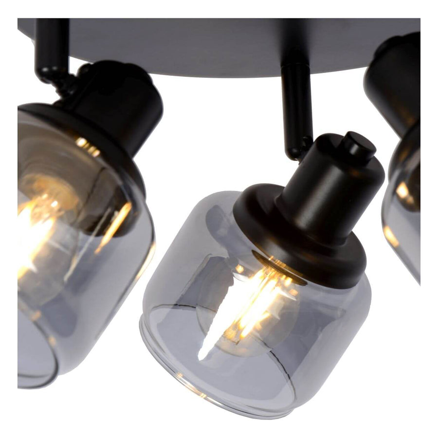 Plafonnier Bjorn 3 lumières noir et fumé, verre