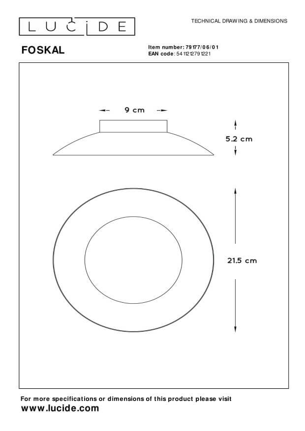 Plafonnier Foskal laiton, Ø 21,5 cm