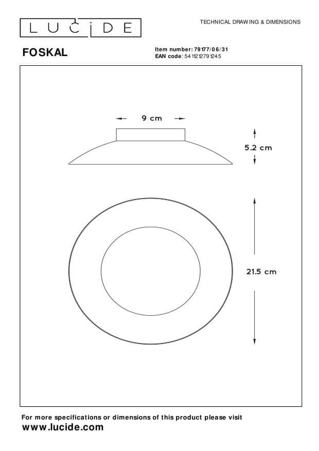 Plafonnier Foskal blanc, Ø 21,5 cm