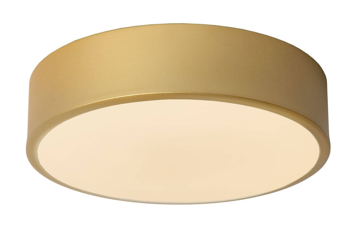 Plafonnier Unar doré mat et opale, Ø 20 cm