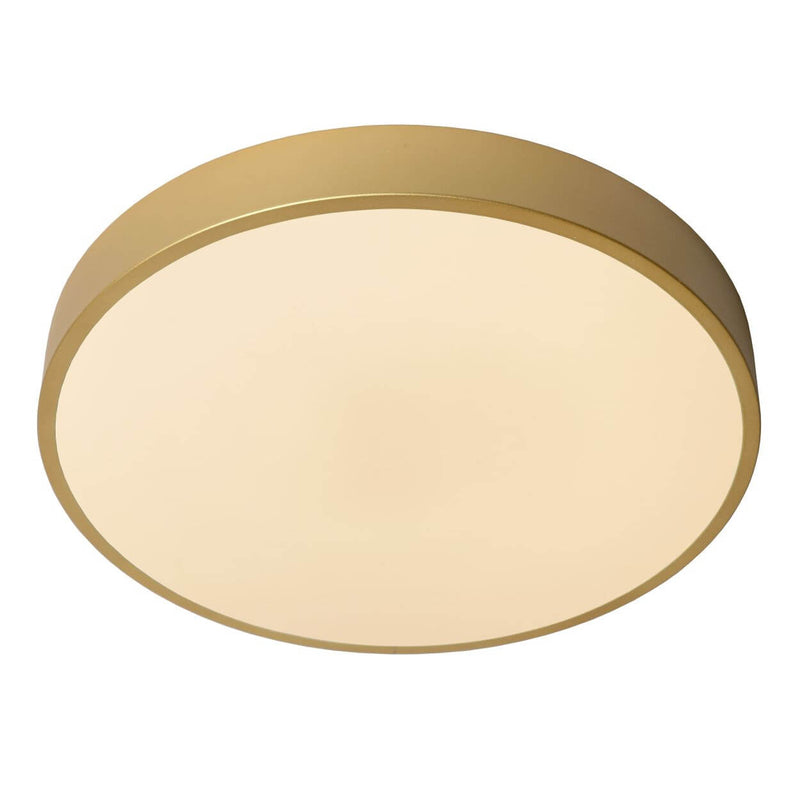 Plafonnier Unar doré mat et opale, Ø 39,5 cm