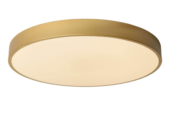 Plafonnier Unar doré mat et opale, Ø 50 cm