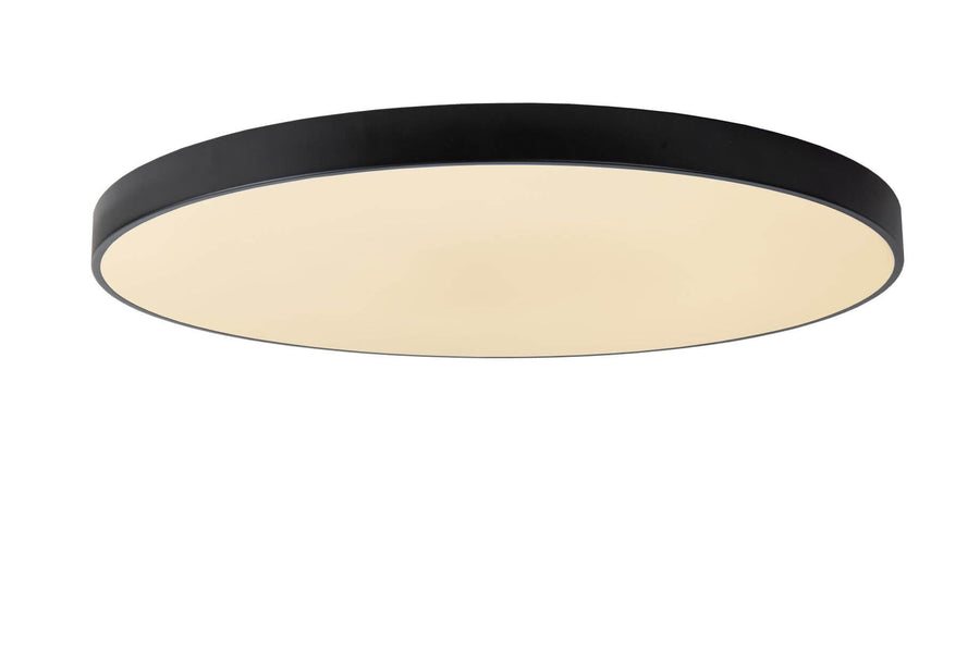 Vue en perspective du plafonnier noir avec son diffuseur opale bombé