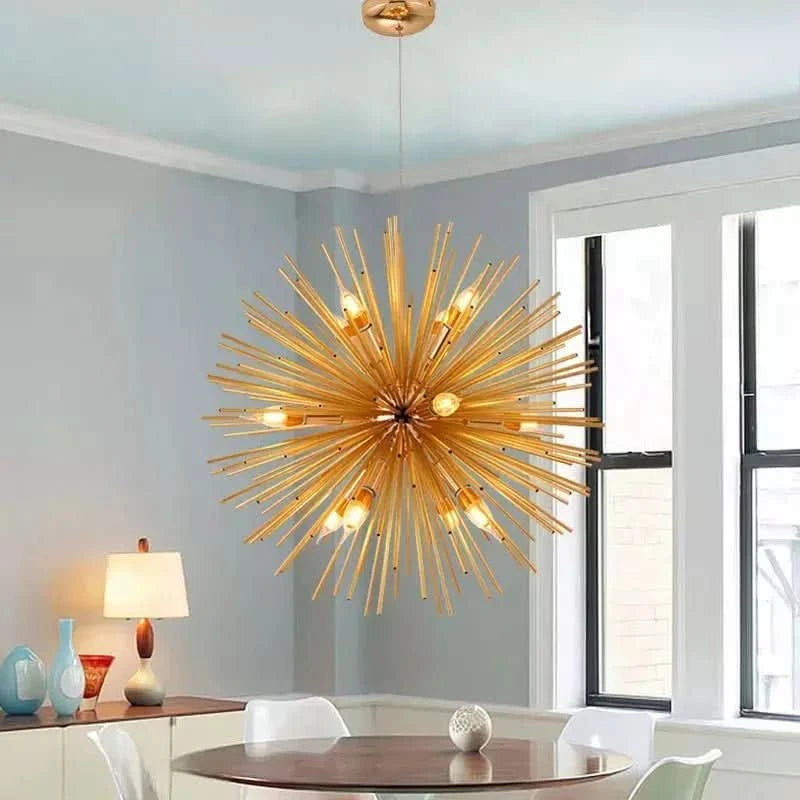 Luminaire Soleil | Rayon d'Or - Designix Lustre 9 Têtes | Diamètre 52cm