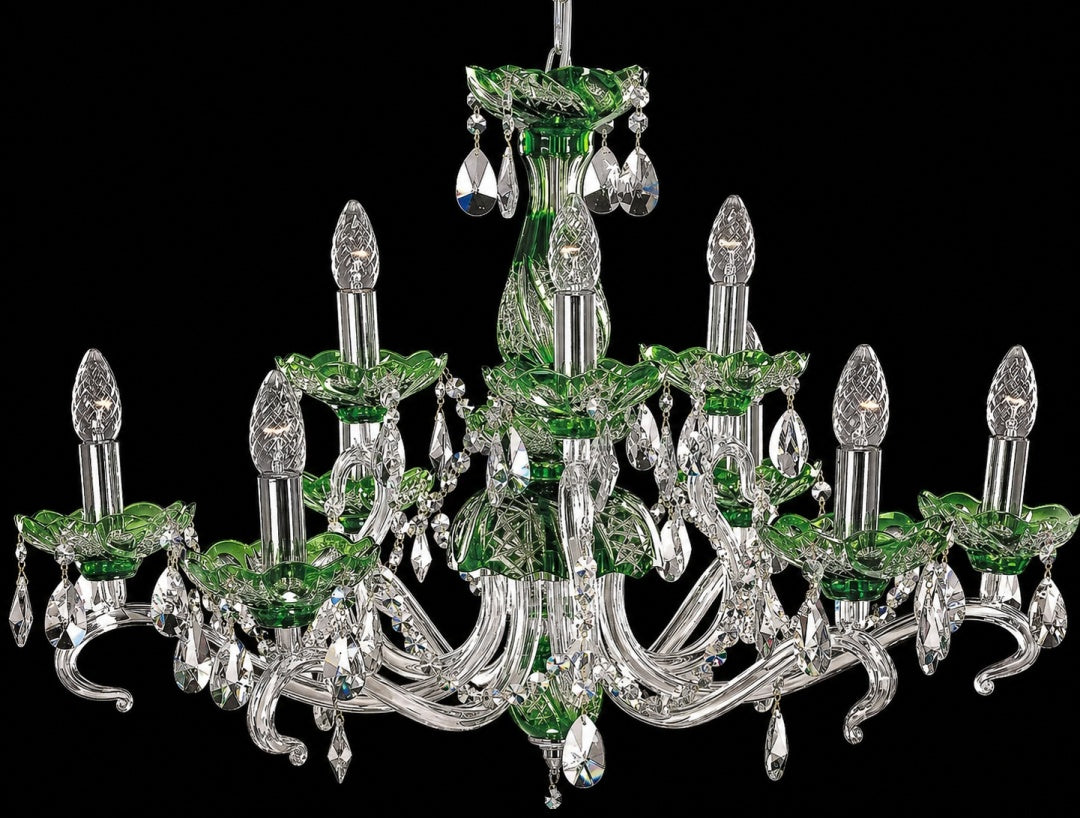 Second angle du luminaire, montrant la symétrie des bras et les gouttes de cristal.