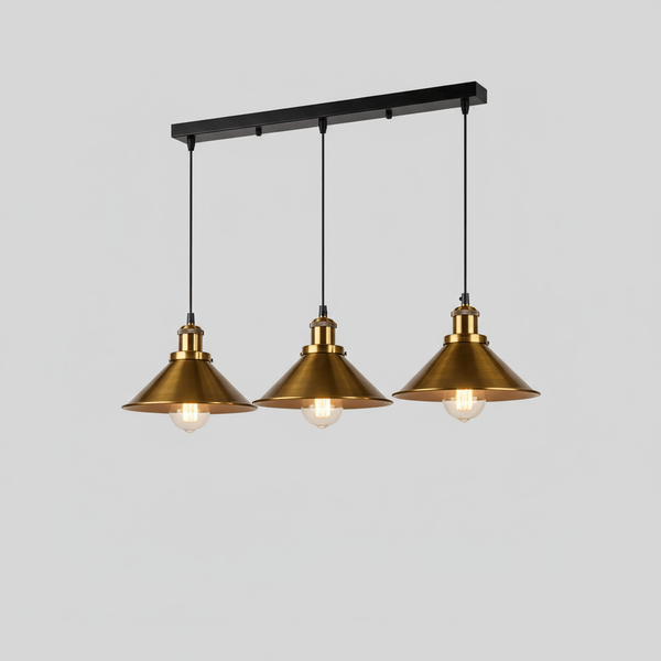 Lustre Cuisine Vintage Rétro Noir & Doré - Suspension Industrielle Design