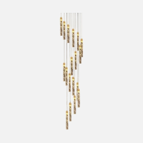 Lustre escalier moderne en cristal doré | Edy