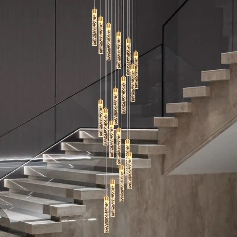 Lustre Escalier Moderne Suspendu Luxe | Edy - Designix Lustre 3 Têtes |15W Blanc Chaud 3000K