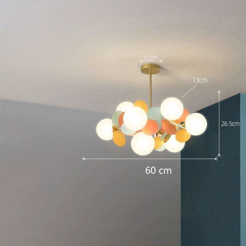 Schéma coté du luminaire : diamètre 60 cm, hauteur 26,5 cm, rosace 12 cm.