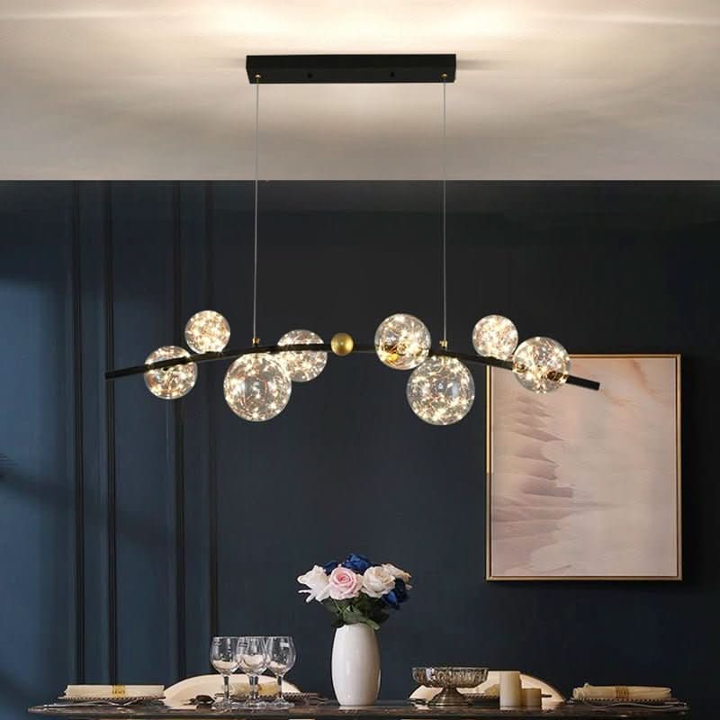 Designer-Kronleuchter Globe mit 8 Kugeln - Moderne Pendelleuchte Schwarz & Gold | Seni