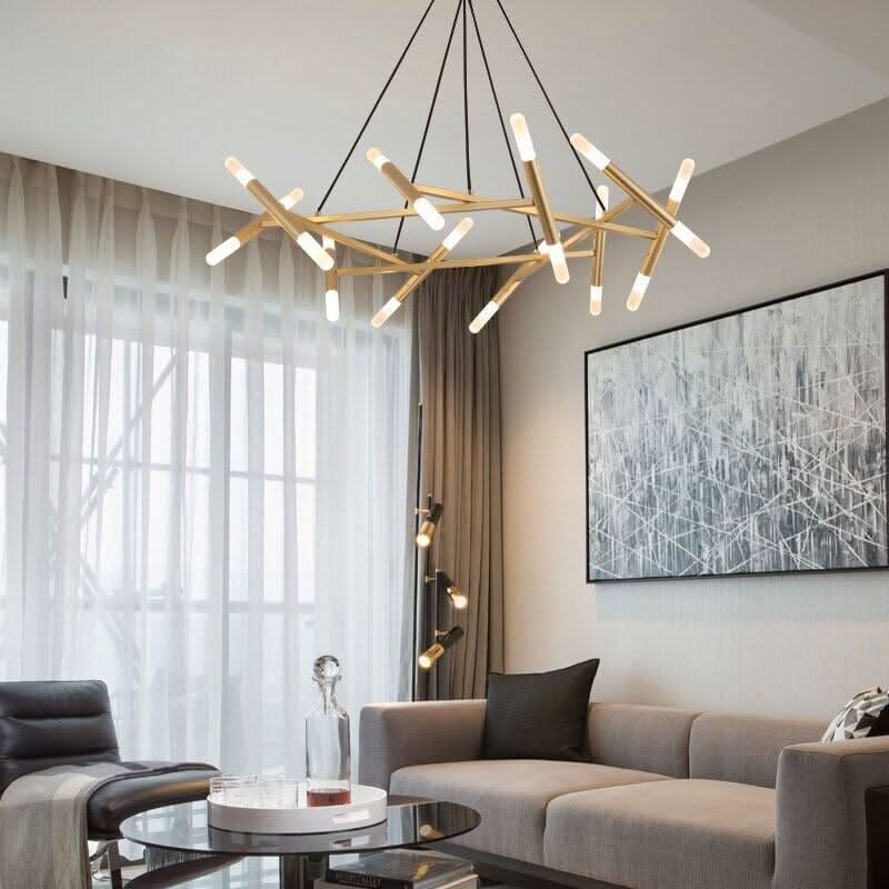 Lustre Moderne | Éclat Futuriste - Designix Lustre 16 Ampoules | Doré