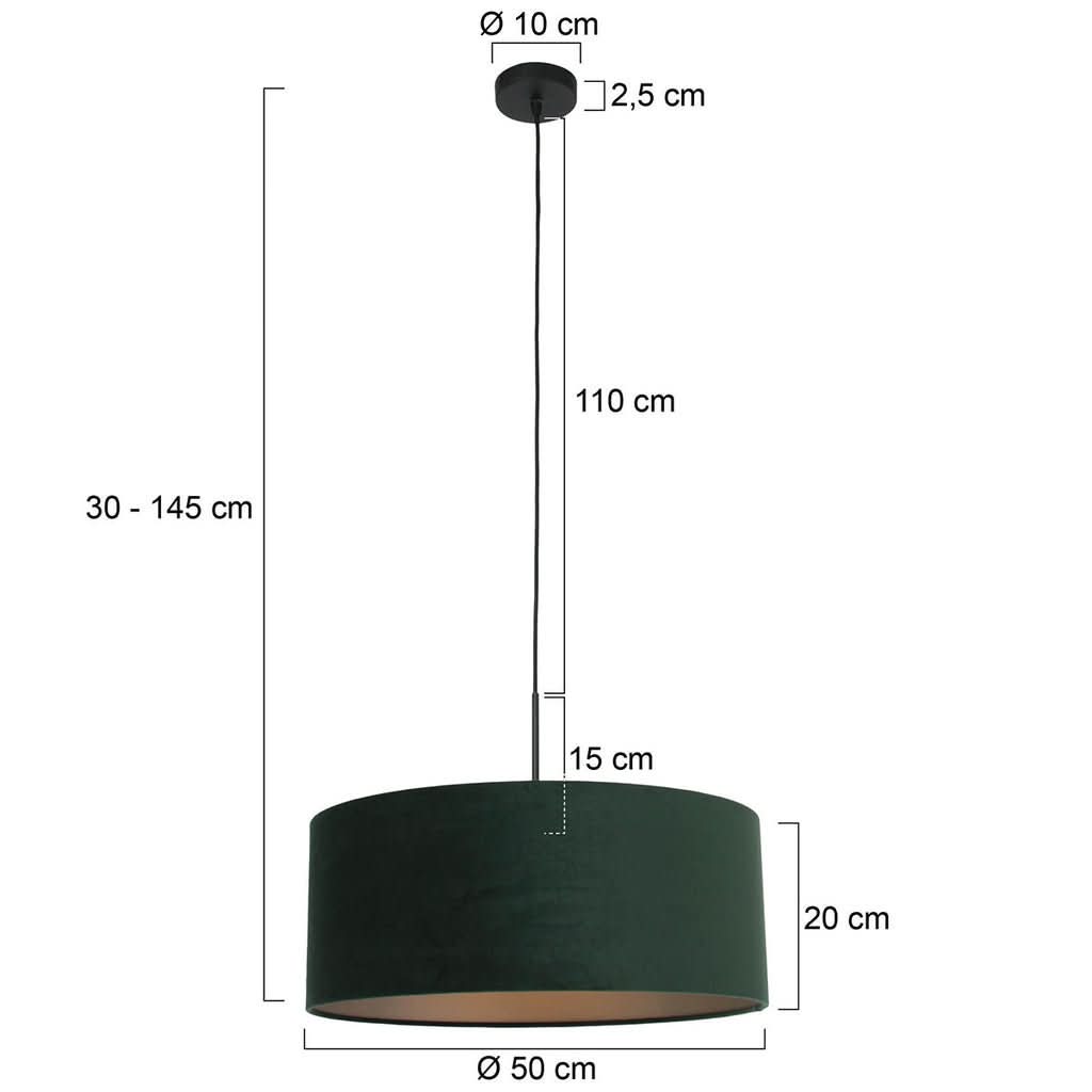 Dimensions suspension Yaro : abat-jour Ø 50 cm, hauteur réglable 30 à 145 cm