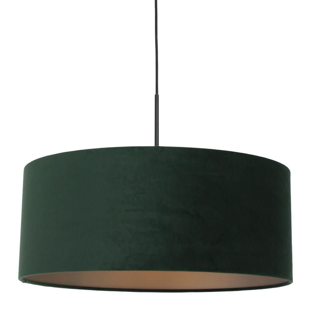 Suspension velours vert, abat-jour tambour | Yaro
