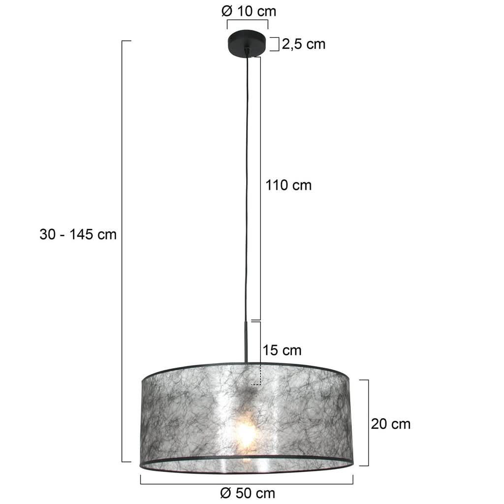 Dimensions lustre Qory : abat-jour Ø 50 cm, hauteur réglable 30 à 145 cm