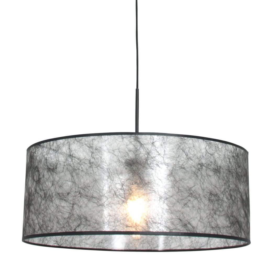 Lustre noir, abat-jour gris tambour | Qory