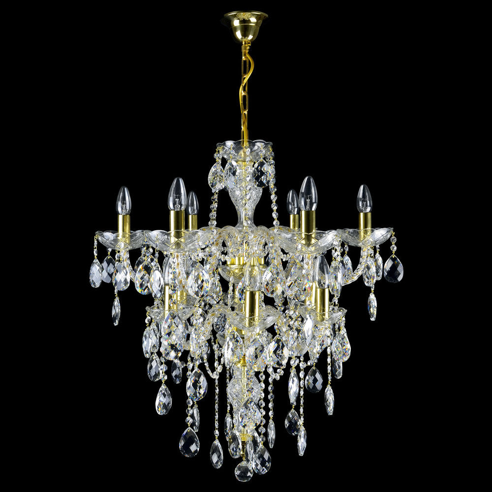 Lustre suspendu entier avec sa chaîne dorée et sa fixation au plafond