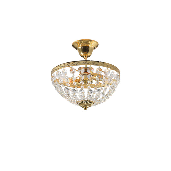 Plafonnier Hanaskog 2 lumières doré et cristal 30 cm
