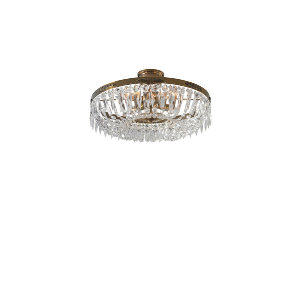 Plafonnier Hovdala 4 lumières en laiton vieilli et cristal 48 cm