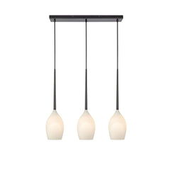 Suspension Salut 3 lumières noire et verre blanc