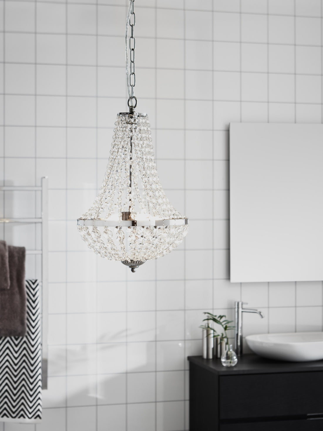 Lustre Gränsö chromé et cristal IP44