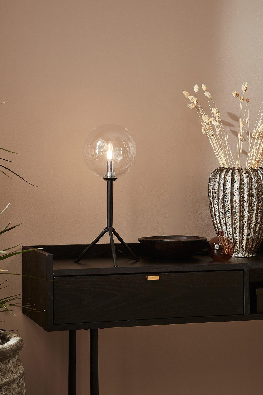 Lampe à poser Andrew noire et verre transparent