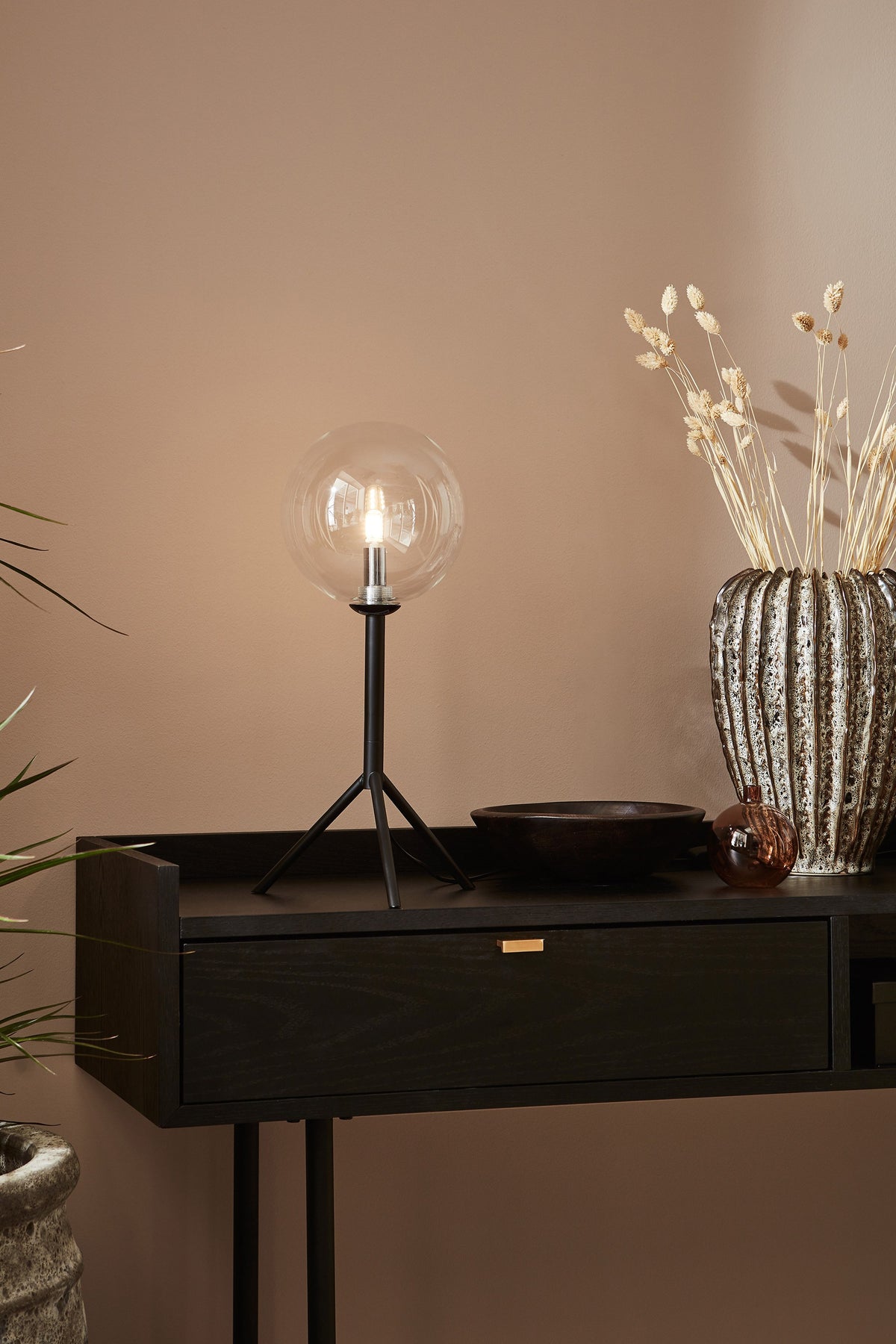 Lampe à poser Andrew noire et verre transparent