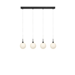 Suspension Quattro XL 4 lumières noire et verre blanc