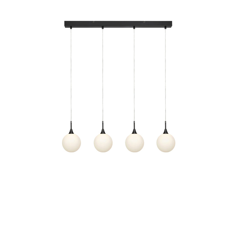 Suspension Quattro XL 4 lumières noire et verre blanc