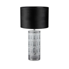 Lampe à poser Ichi en céramique grise et noire, abat-jour en velours