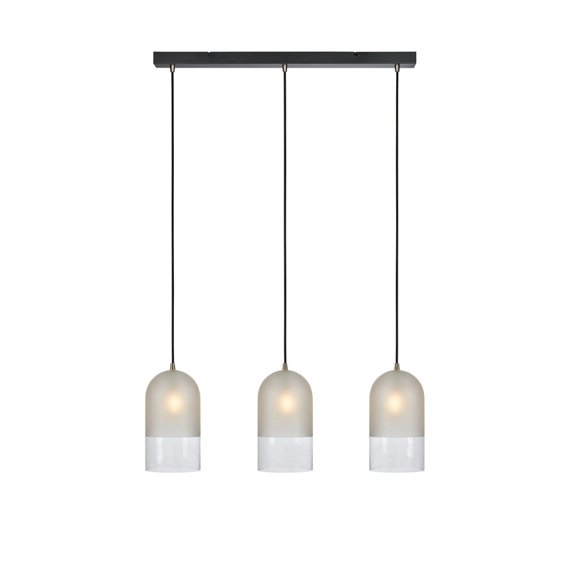 Suspension Cope 3 lumières noire, verre dépoli et verre transparent