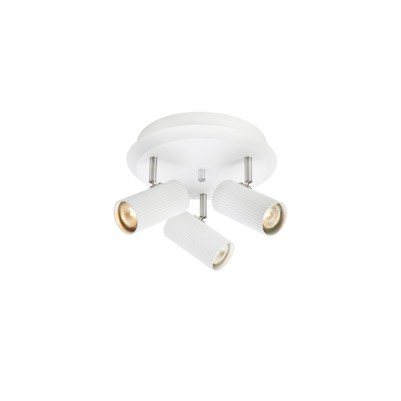 Plafonnier Costilla sur platine ronde 3 lumières blanc et nickel satiné