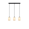 Suspension Cava en ligne 3 lumières noire et verre blanc