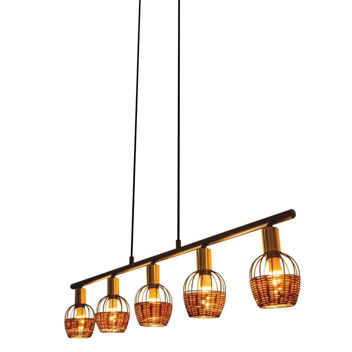 Suspension Corbis noire, rotin