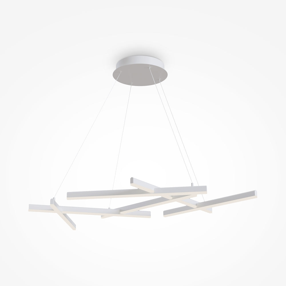 Version blanche du même luminaire suspendu, barres fines croisées vues de face