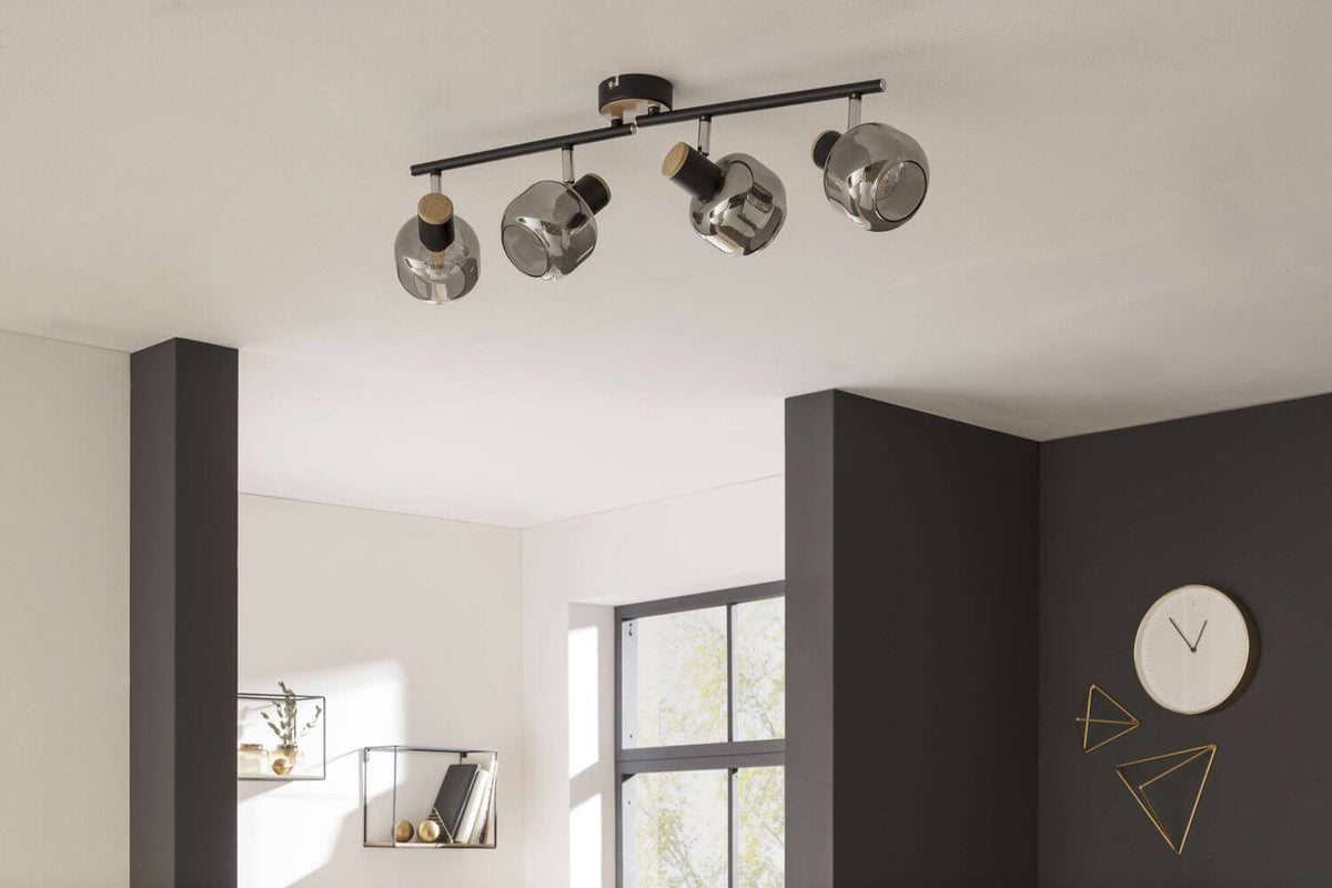 Plafonnier Fumoso noir, verre, L 80 cm