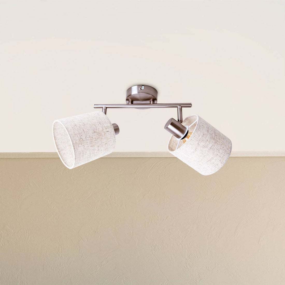 Plafonnier Maron bois, tissu, L 46 cm