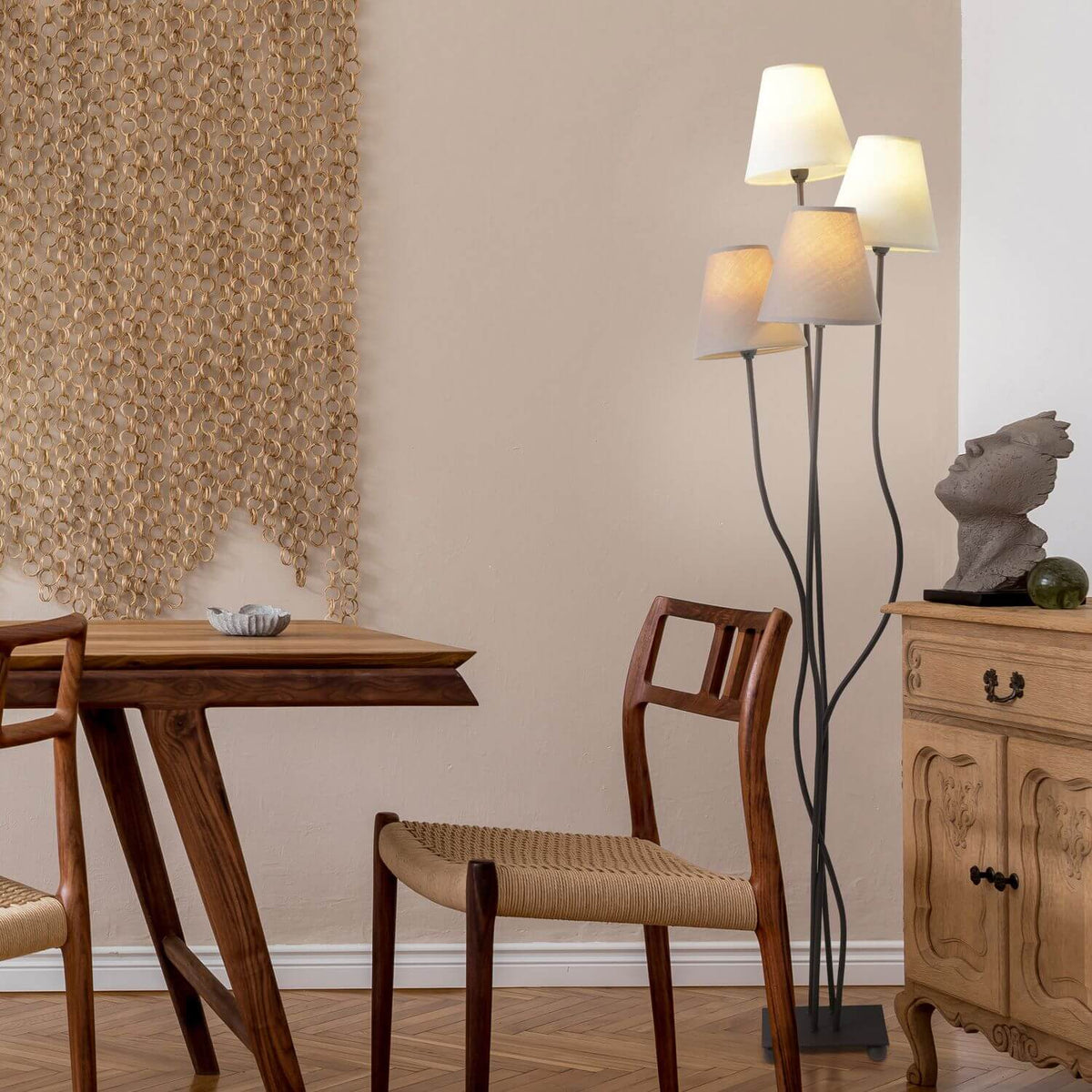 Lampadaire Boho beige, tissu