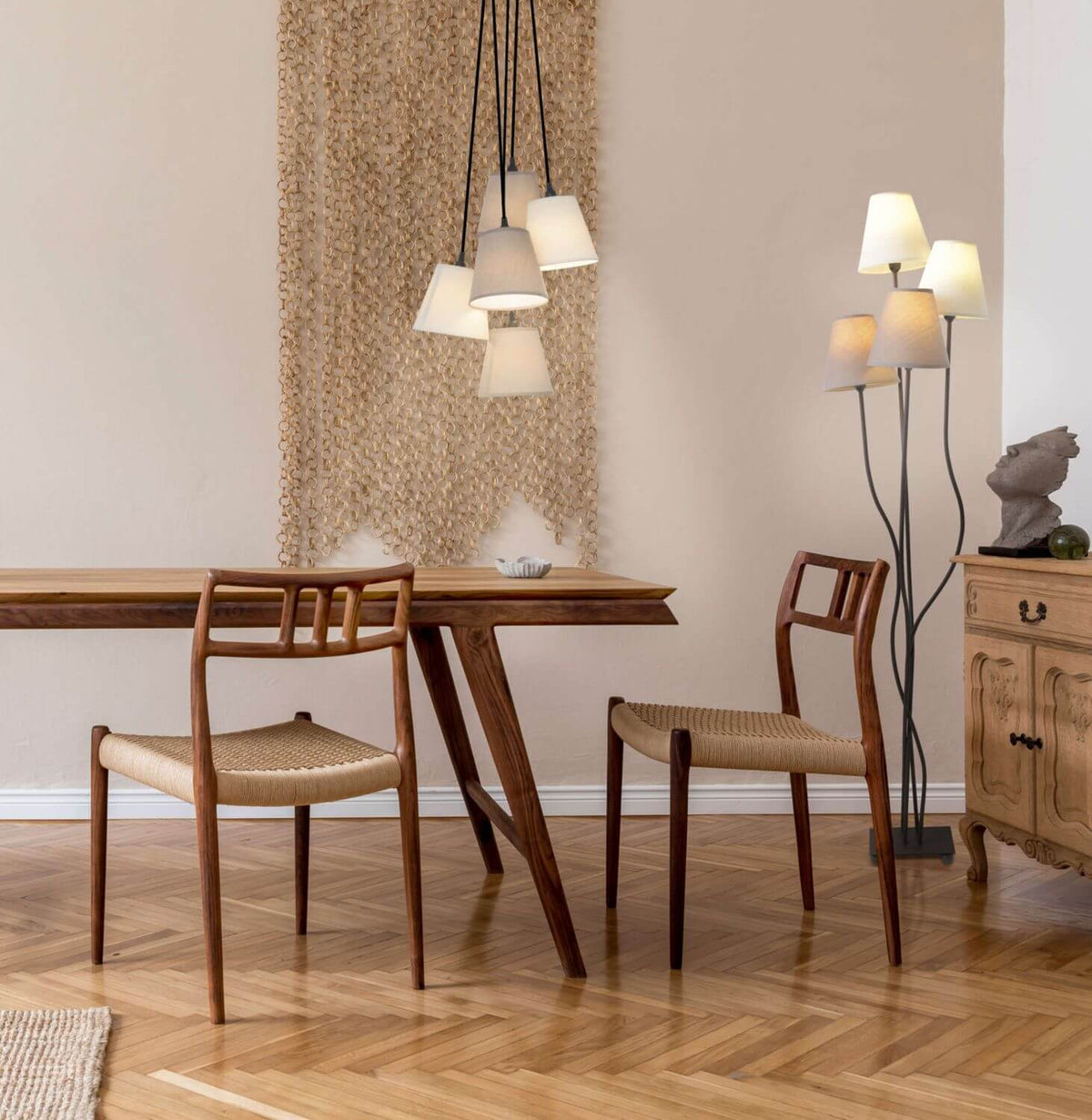 Lampadaire Boho beige, tissu