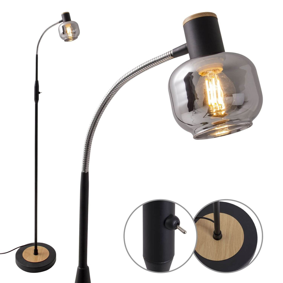 Lampadaire Fumoso noir, verre