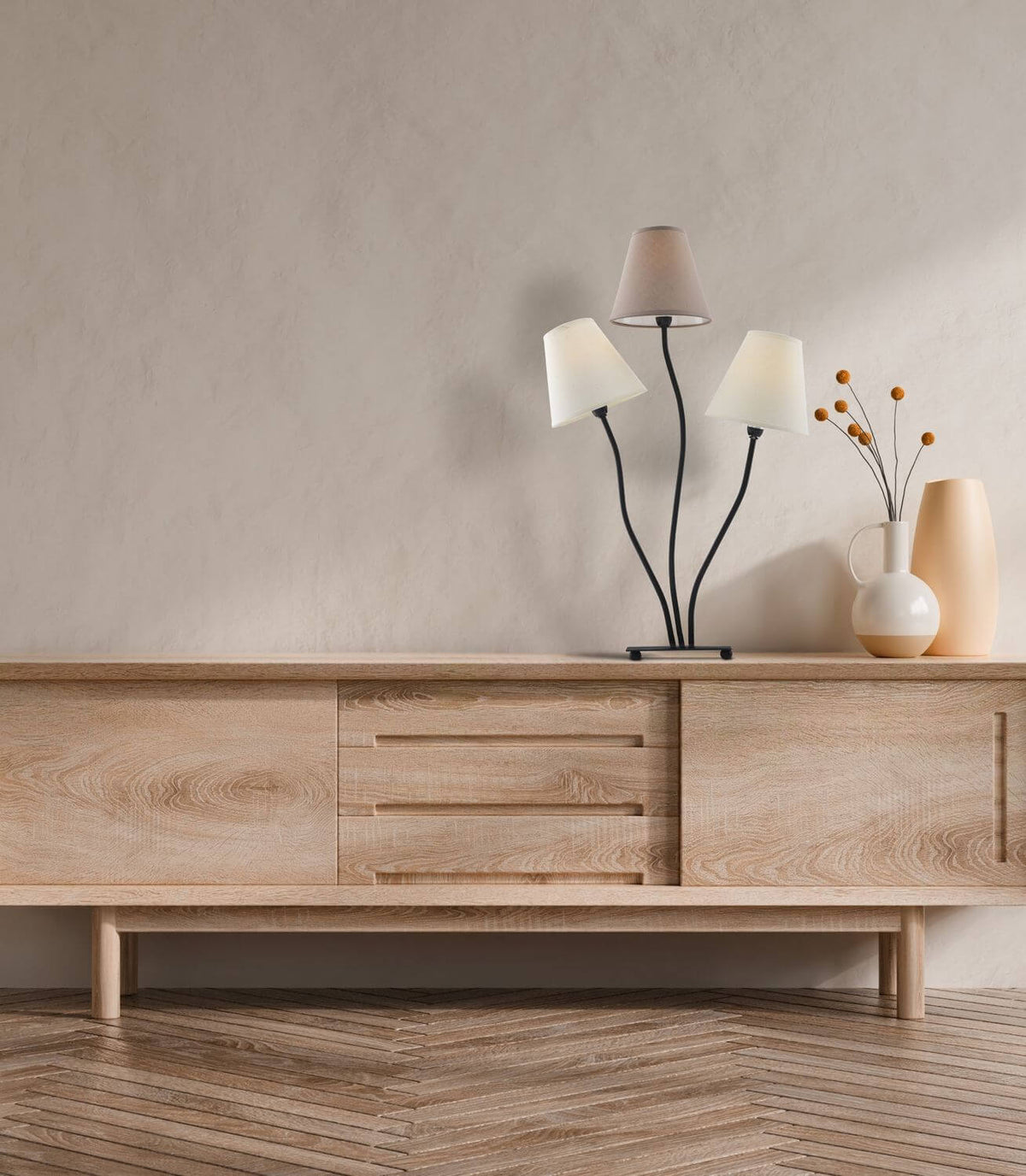 Lampe à poser Boho beige, tissu