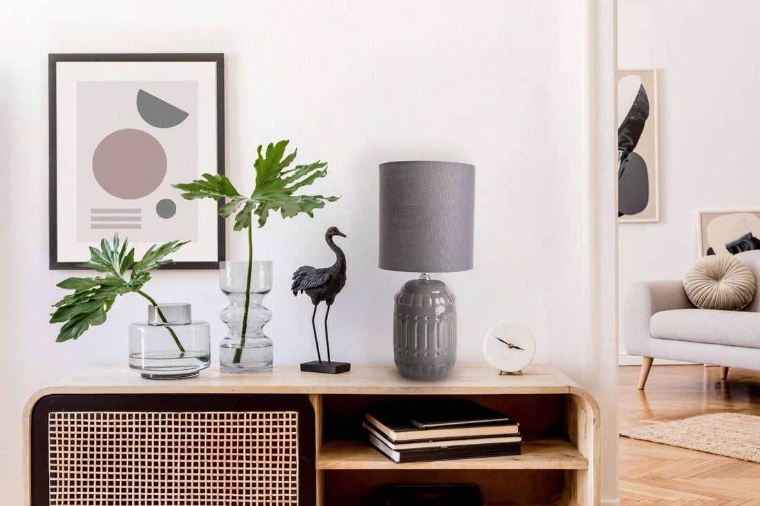 Lampe à poser Erida grise, tissu