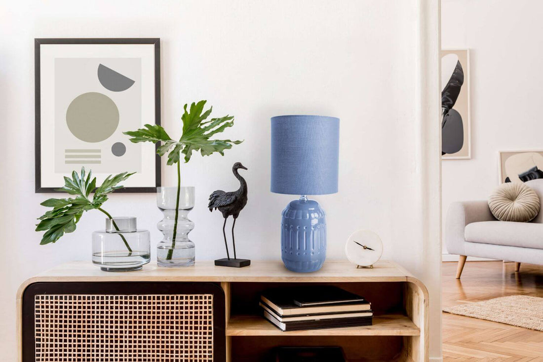 Lampe à poser Erida bleu, tissu