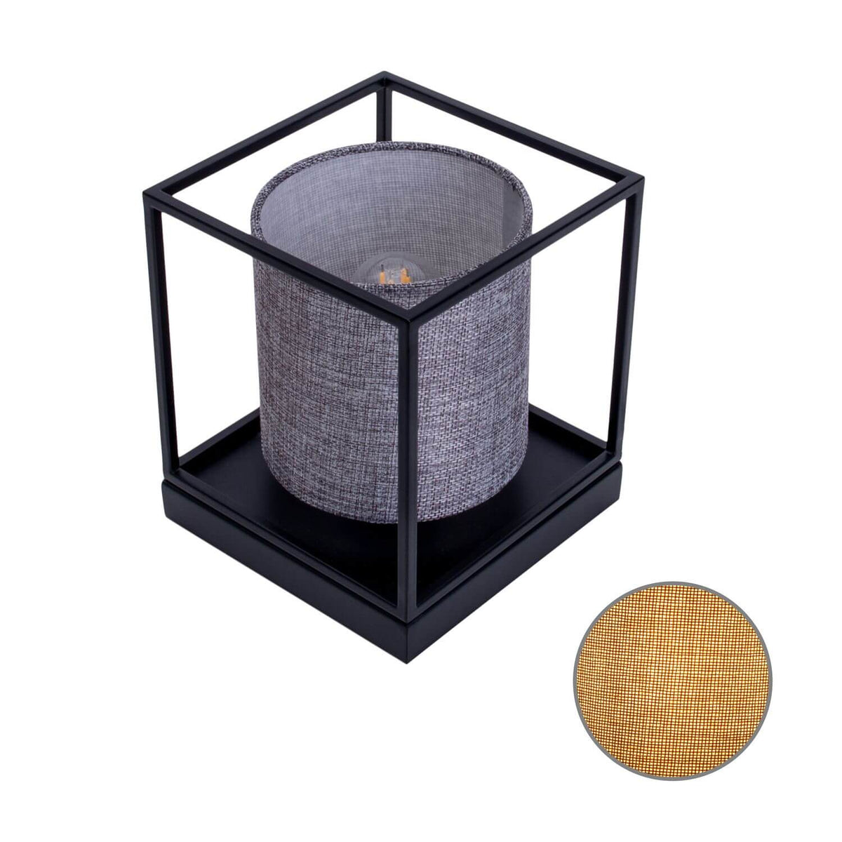 Produit seul avec un médaillon circulaire montrant la texture tissée grise de l'abat-jour.