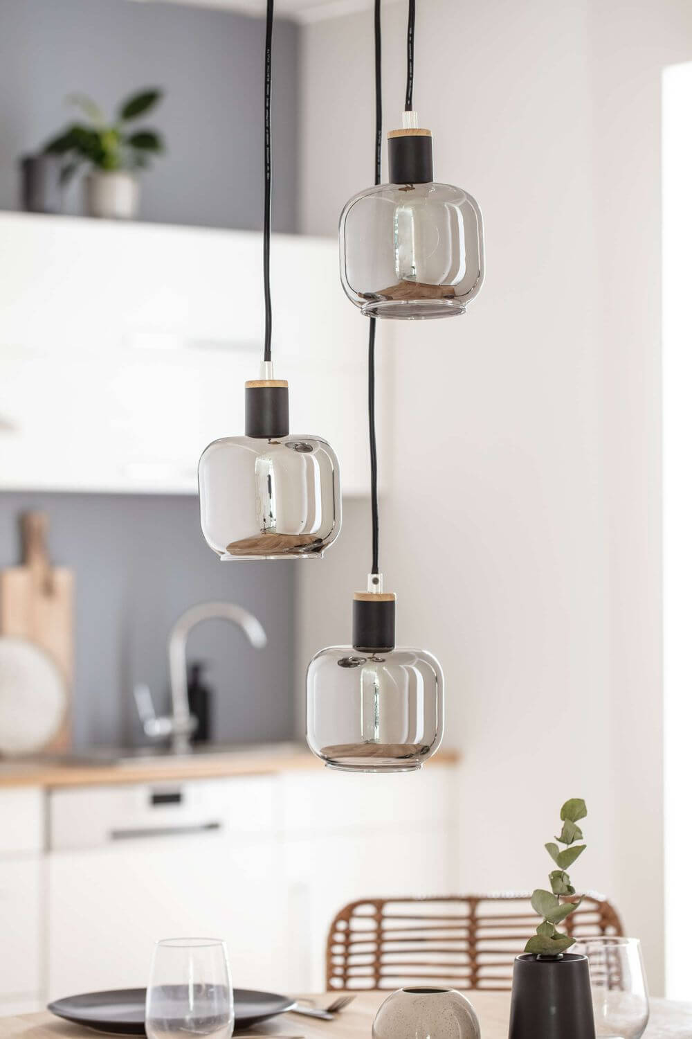 Suspension Fumoso noire, verre, H 120 cm (6116722)