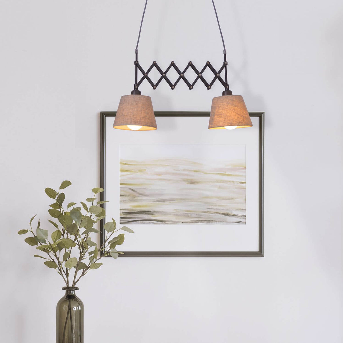 Suspension Adrienne bois, tissu, H 135 cm